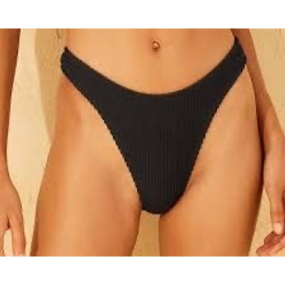 Wild Fable Black Smocked Extra High Leg Extra‎ Cheeky Bikini Bottom Small NWT